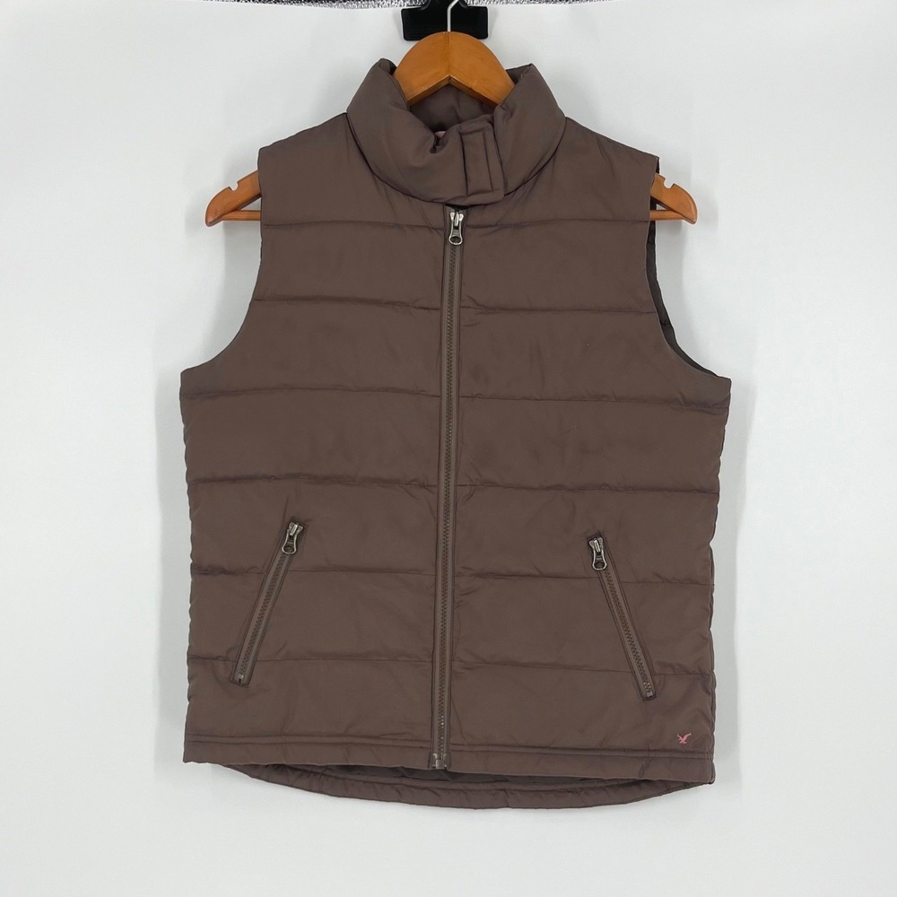 American Eagle Puffer Vest Women Medium Brown Quilted Full Zip Gorpcore Layering